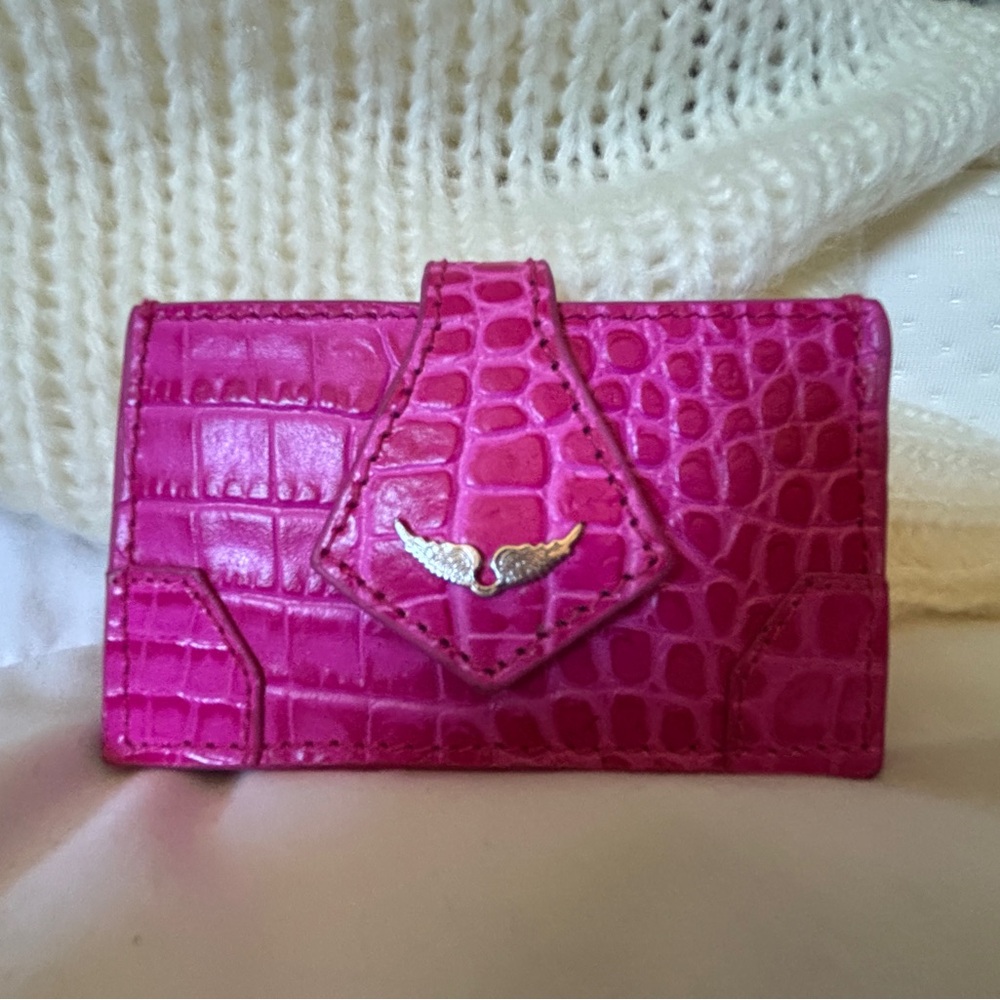 Pink Crocodile Embossed Women's Card Holder